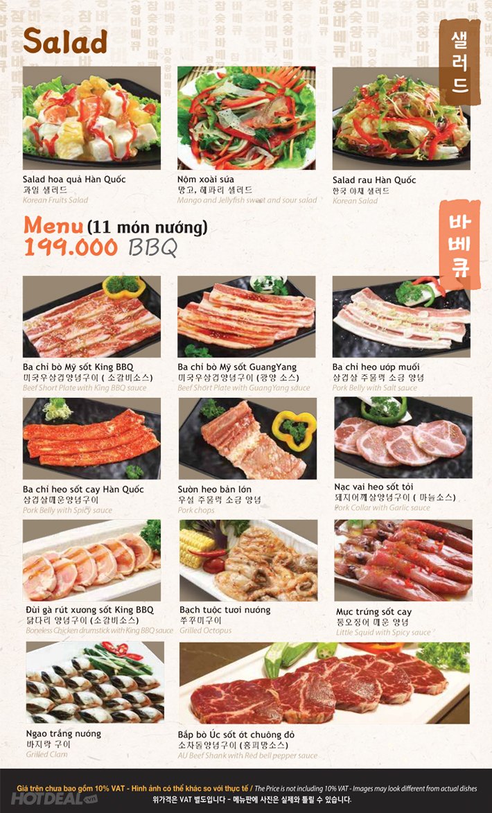 King BBQ Menu Vip 349K - Buffet Nướng Lẩu Đẳng Cấp Vua Nướng Hàn Quốc