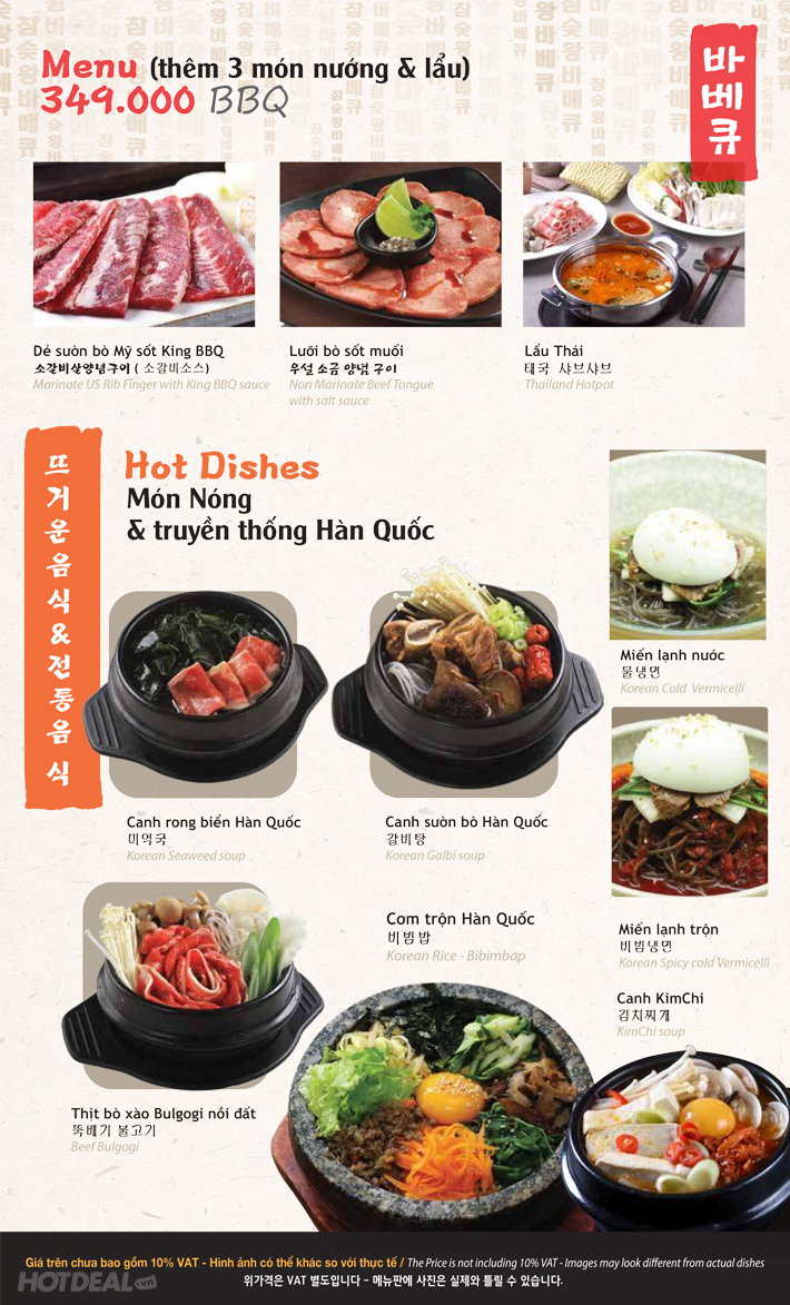 King BBQ Menu Vip 349K - Buffet Nướng Lẩu Đẳng Cấp Vua Nướng Hàn Quốc