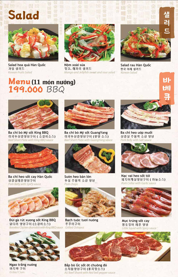 King BBQ Hàng Tre - Nướng Thịt Thả Ga Không Lo Về Giá - Menu 199K - Vua Nướng Hàn Quốc